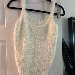 SKIMS Cream Fuzzy Tank Top with Matching Pants